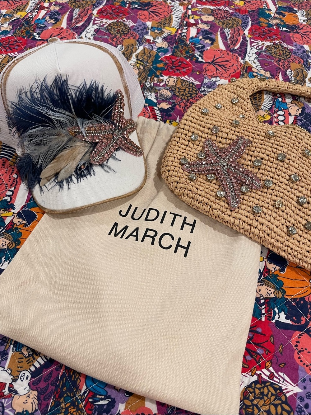 Judith March Beige Straw Starfish Hat and Wristlet Set with Feather Accent